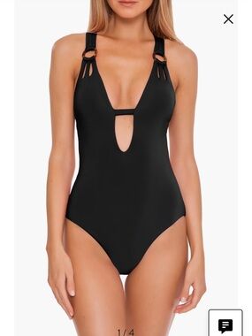 BECCA Black Deep-Plunge One-Piece with Ring-Strap Detail